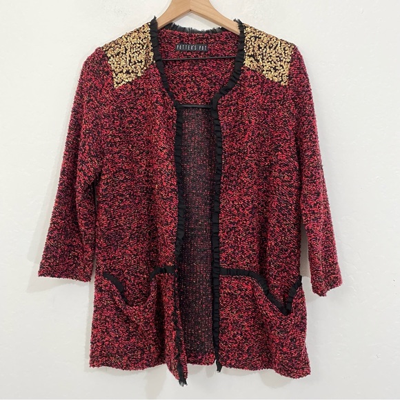 Potter’s Pot Women’s L Vintage Terry Cloth Knit Open Front Cardigan Sequin - Picture 5 of 7